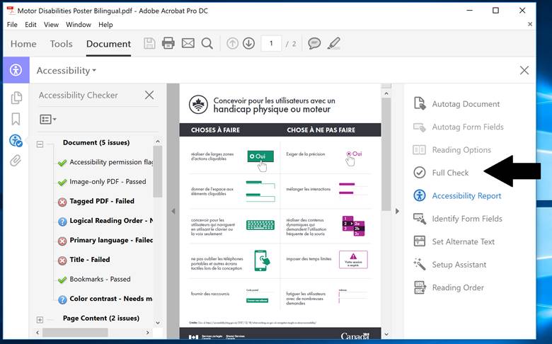 Screenshot of Accessibility Checker in Acrobat Pro DC